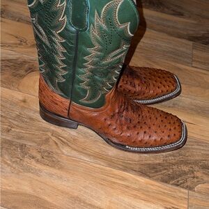 Green and Brown Ostrich Leather Boots
